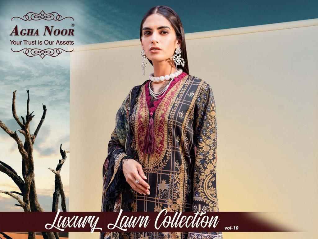 Agha Noor Luxury Lawn Collection Vol 10 Lawn Cotton Dress Material 8 pcs Catalogue