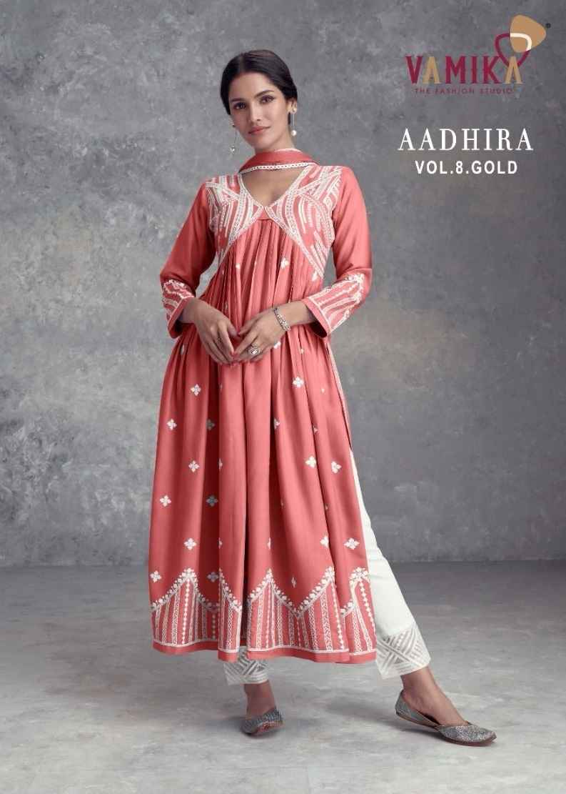 Vamika Aadhira Vol 8 Gold Readymade Rayon Dress 5 pcs Catalogue