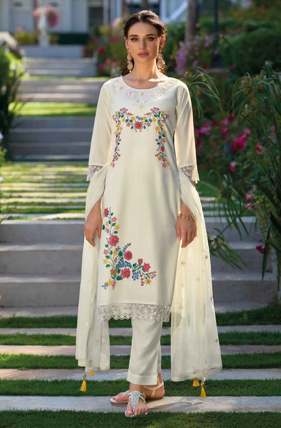 chanderi silk dress White Chanderi Silk Dress Set Kamakhyaa