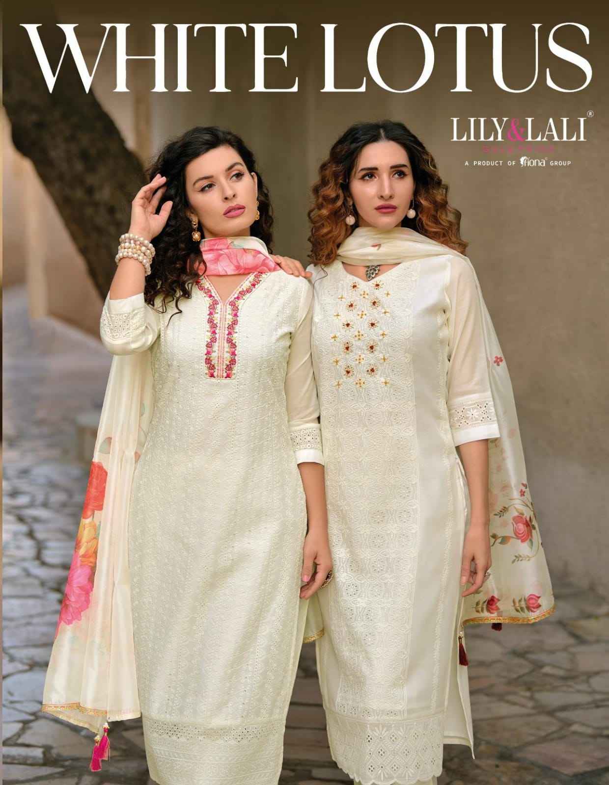 Lily & Lali White Lotus Chanderi Silk Readymade Suit (6 pcs Cataloge)