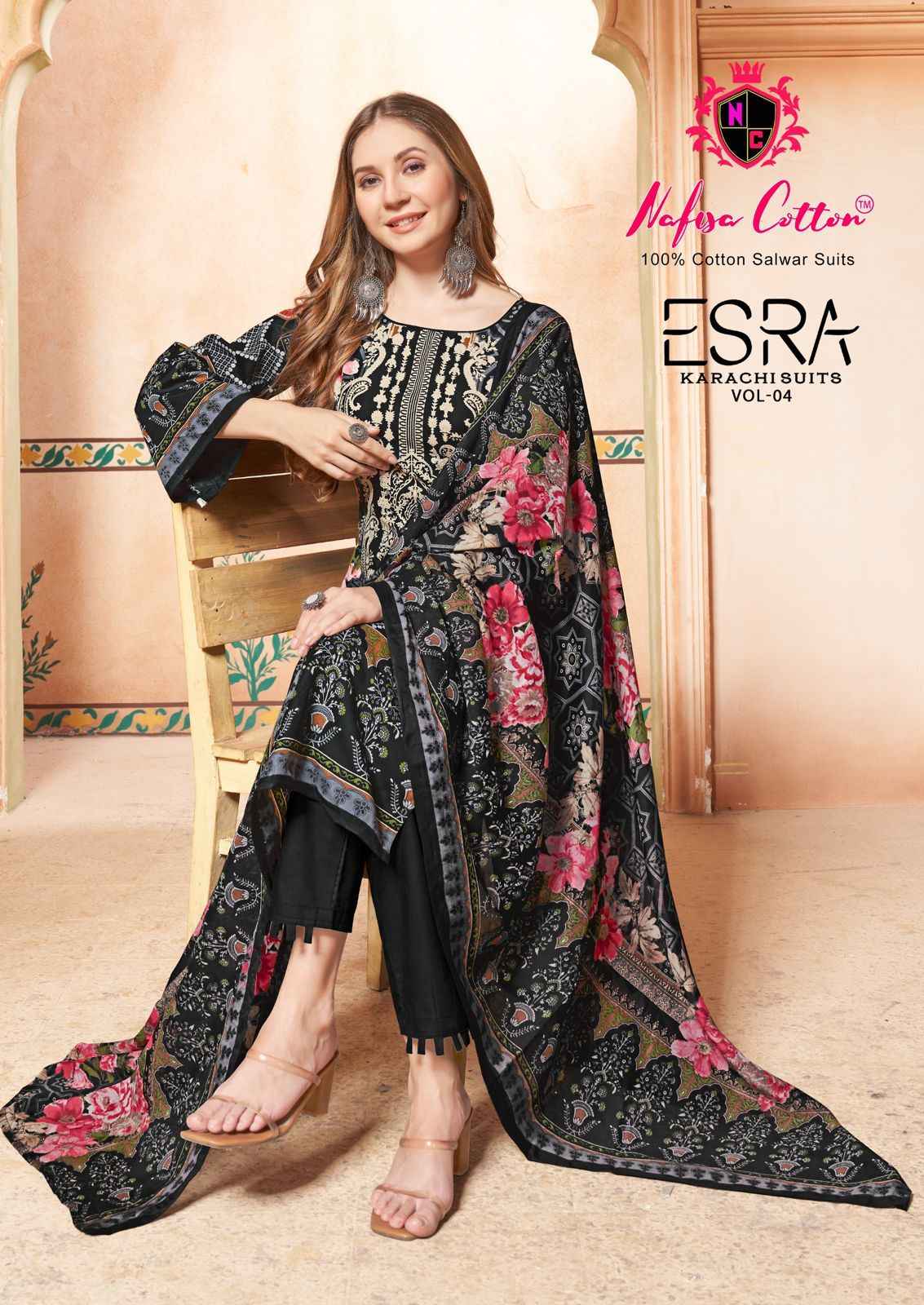 Nafisa Cotton Esra Karachi Vol-4 Cotton Dress Material (6 Pc Catalog)