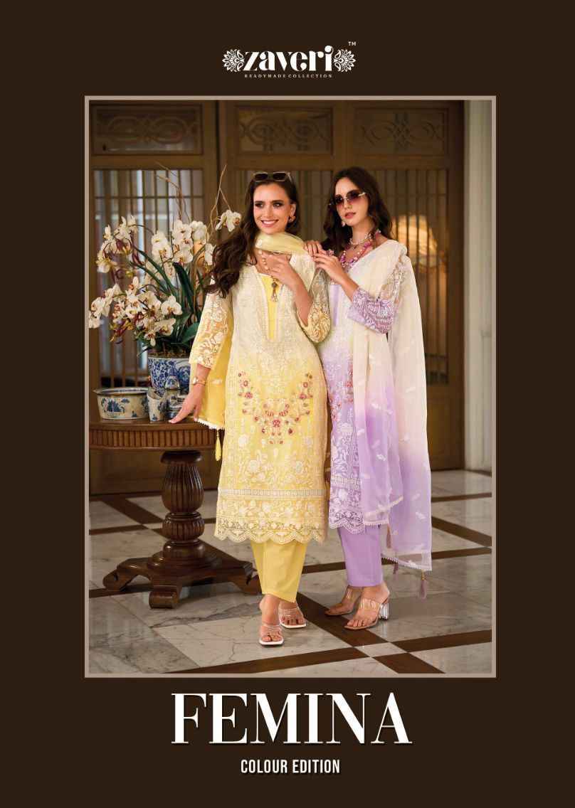 Zaveri Femina Colour Edition Organza Kurti Combo 4 pcs Catalogue