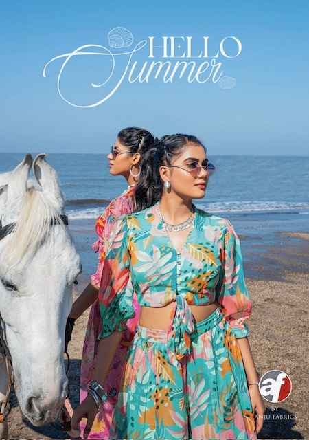 Anju Fabrics Hello Summer Viscose Crop Top With Plazzo 6 pcs Catalogue