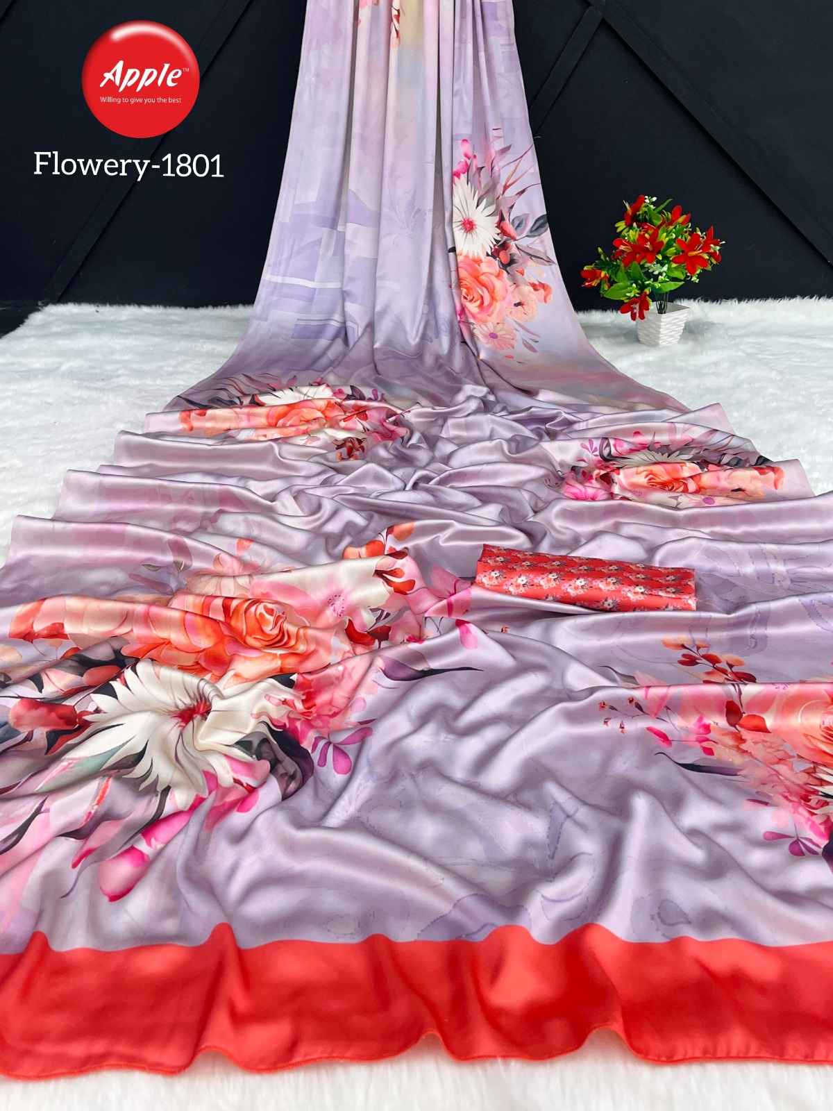 Apple Flowery Vol-18 Japan Satin Saree (8 Pc Catalog)