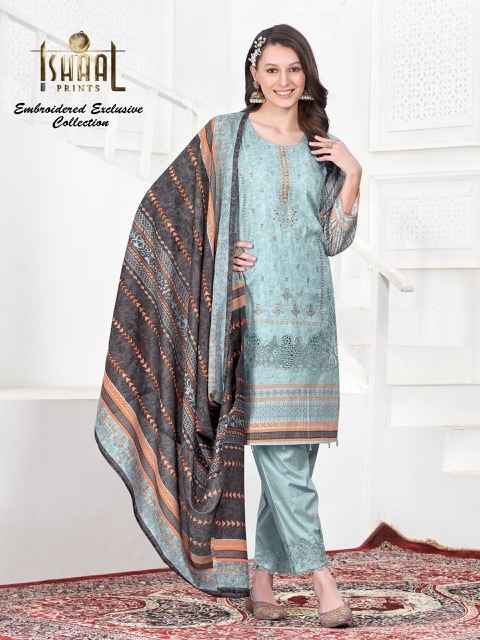 Ishaal Prints Embroidered Exclusive Collection Cotton Dress Material 4 pcs Catalogue