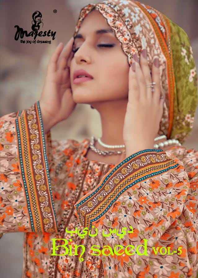 Majesty Bin Saeed Vol-5 Luxury Lawn Collection Dress Material (6 Pc Catalog)