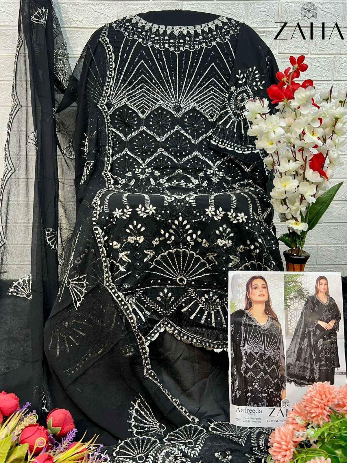 Zaha Aafreeda Faux Georgette Dress Material (3 pcs Catalogue)