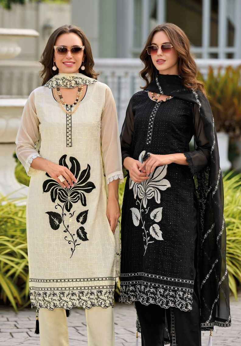 Zaveri Black & White Almirah Readymade Organza Dress 2 pcs Catalogue