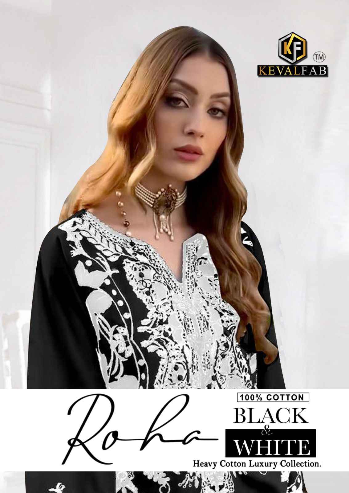 Keval Fab Roha Black&White Cotton Dress Material 6 pcs Catalogue