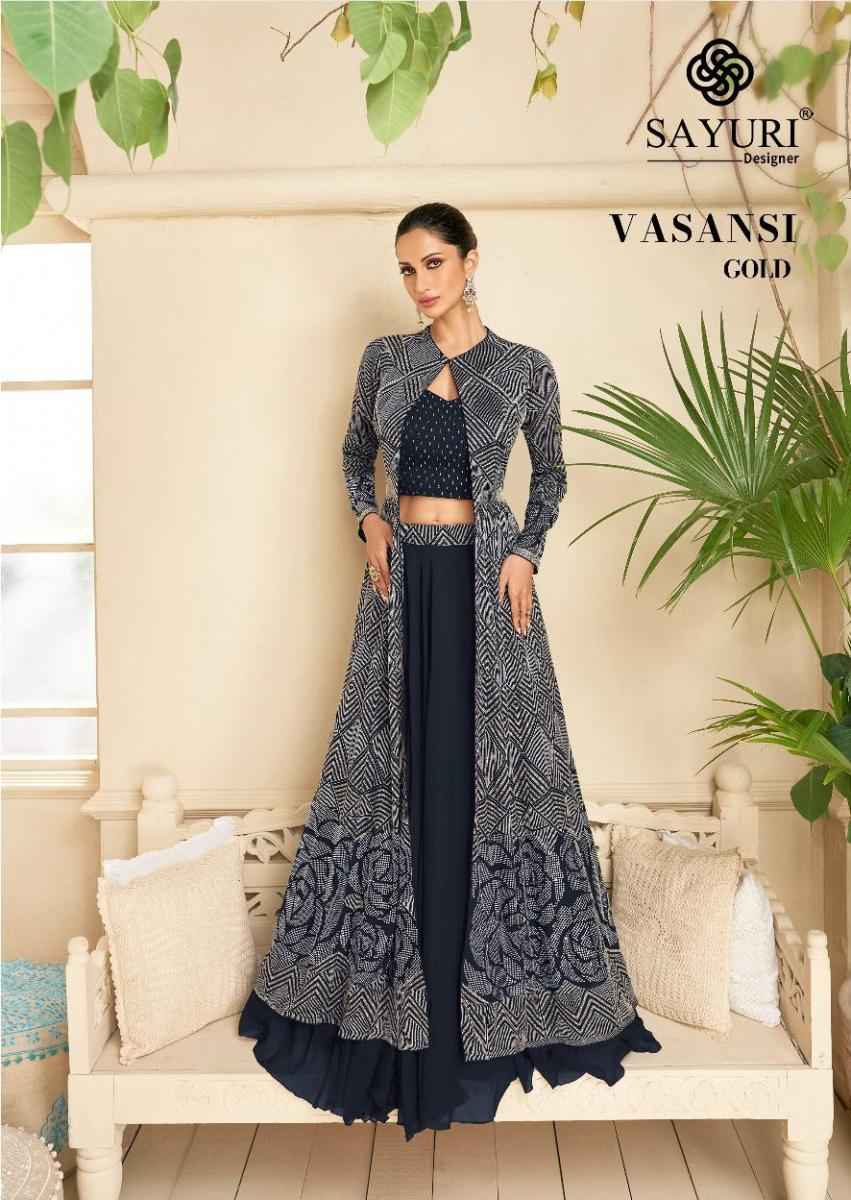 Sayuri Designer Vasansi Gold Readymade Georgette Dress 5 pcs Catalogue