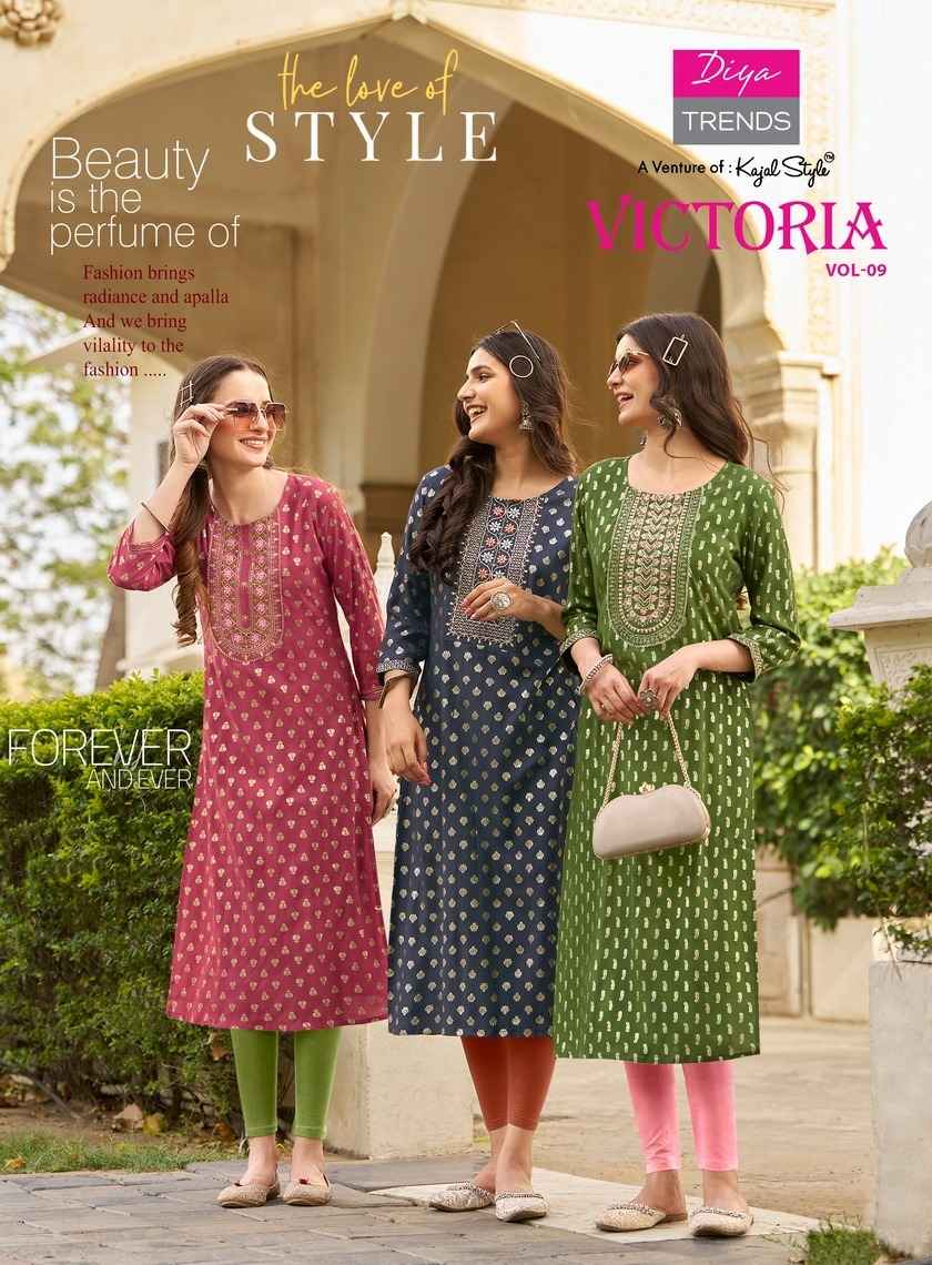 Diya Trends Victoria Vol-9 Rayon Kurti (12 pcs Catalogue)