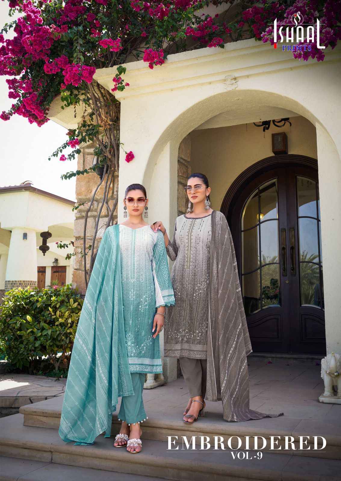 Ishaal Embroidered Vol-9 Lawn Dress Material (10 pcs Catalogue)