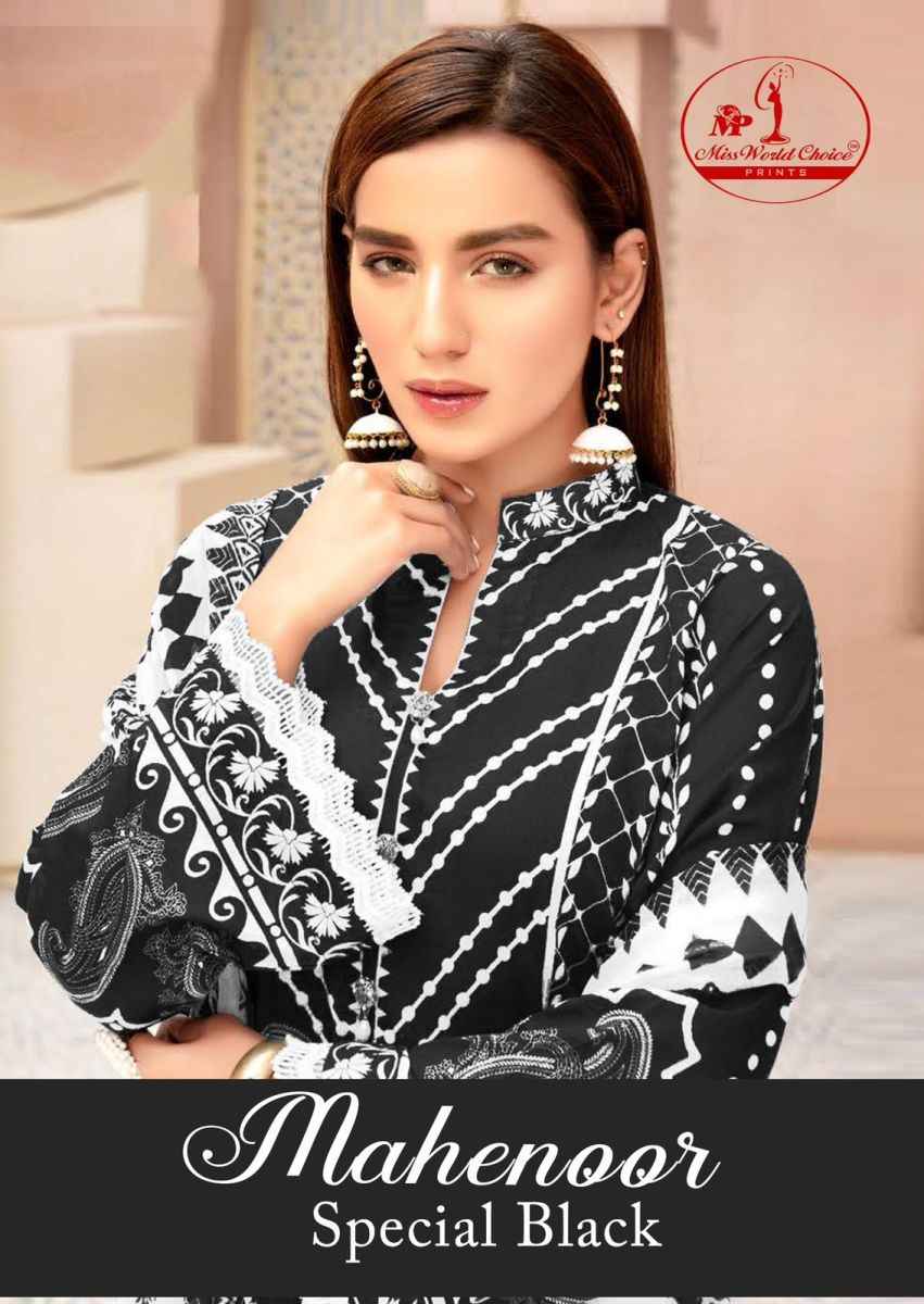 Miss World Choice Mahenoor Special Black Lawn Cotton Dress Material (06 pcs Catalogue)
