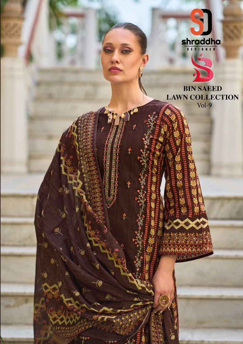 Shraddha Designer Bin Saeed Lawn Collection Vol-9 Cotton Dress Material (4 pc Cataloge)
