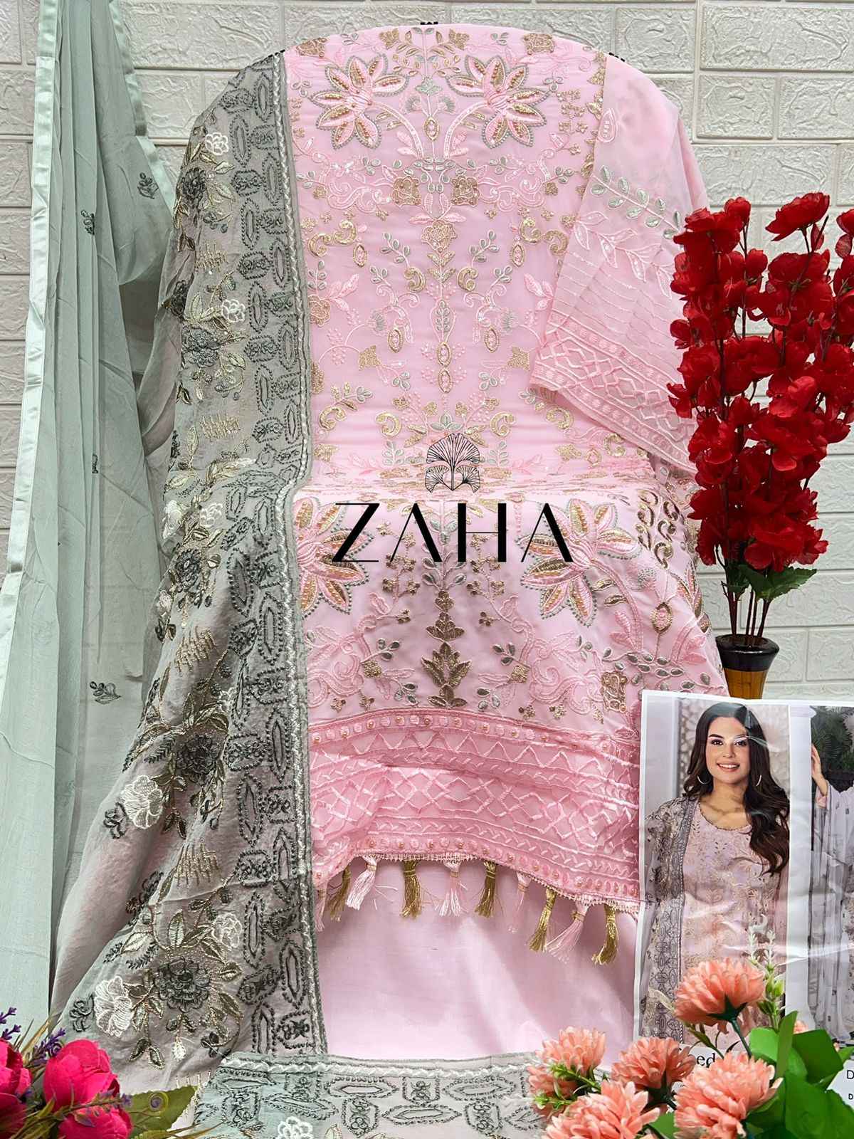 Zaha Aafreeda Vol -1 Faux Georgette Dress Material (3 pcs Catalogue)