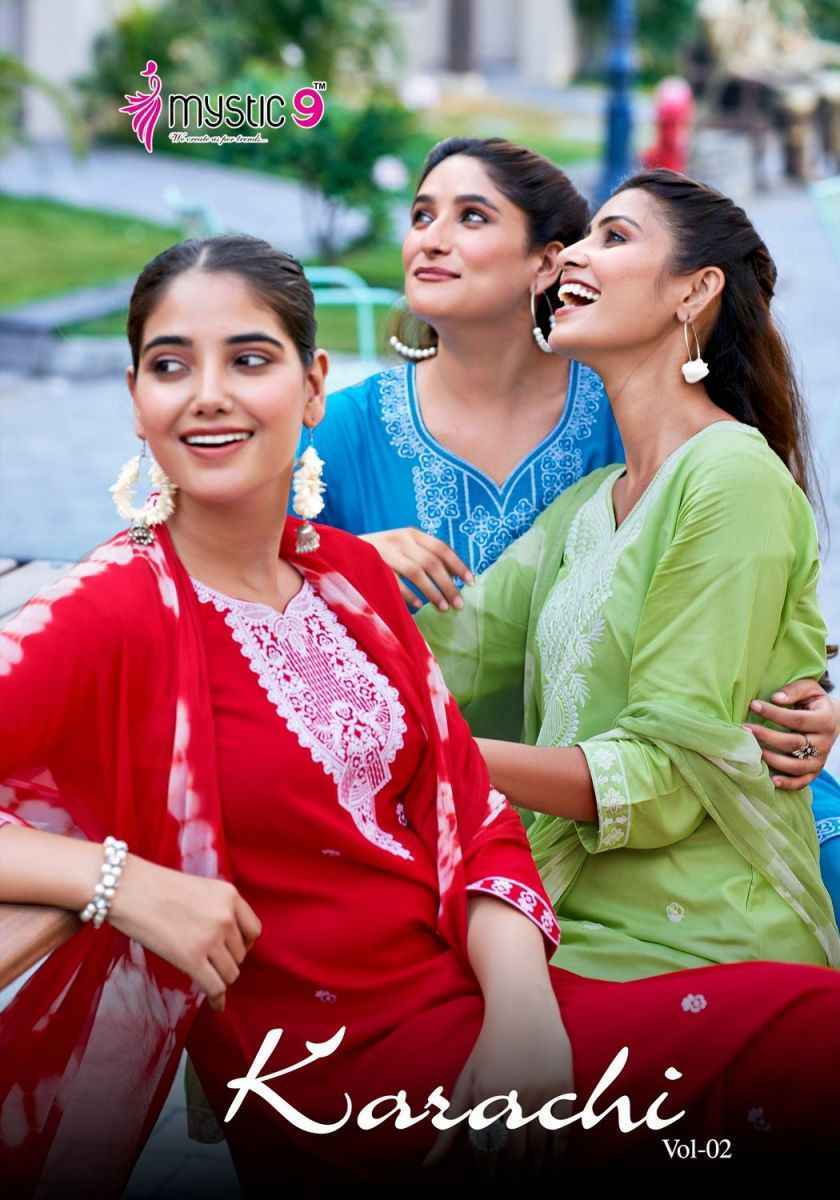 ROBBY専用 Mystic 9 Karachi Vol-2 Rayon Readymade Suit Wholesale Online Mumbai