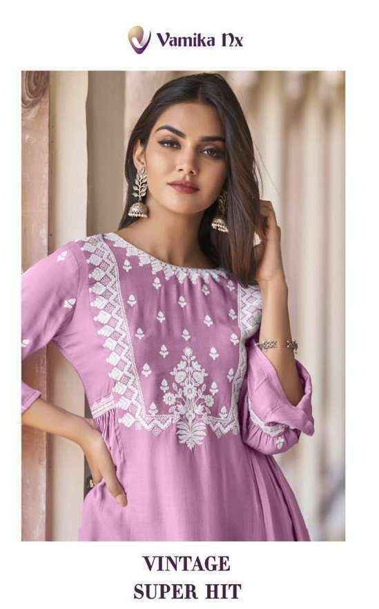Vamika Nx Vintage Super Hit Rayon Kurti With Pant (5 pcs Catalogue)