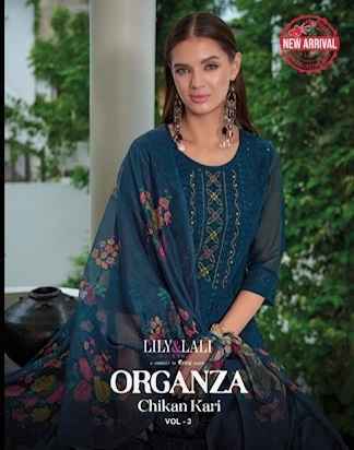 Lily & Lali Organza Chikan Kari Vol-3 Organza Readymade Suit (6 pcs Catalogue)