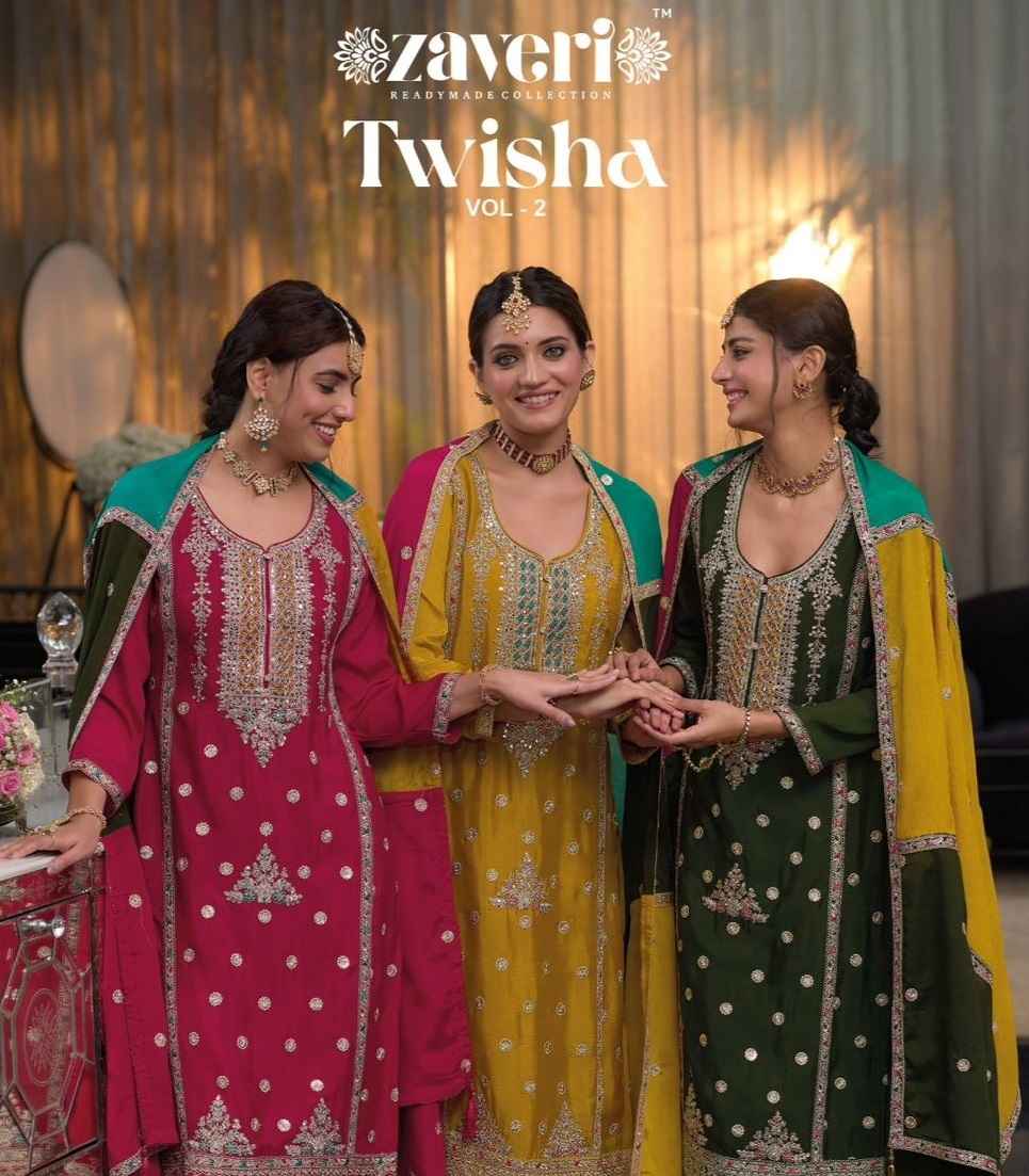 Zaveri Twisha Vol 2 Chinon Kurti Combo 3 pcs Catalogue