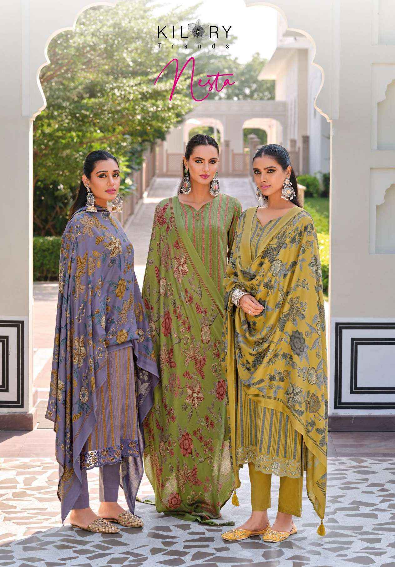 Kilory Trendz Nesta Pashmina Dress Material 4 pcs Catalogue