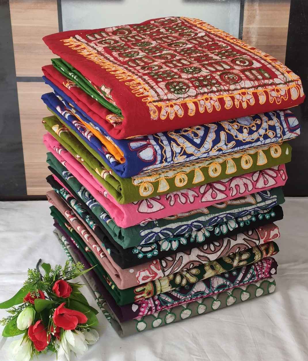 Cotton Neck Wax Batik With  Work Non Catalog Dress Material (10 pcs Catalogue)