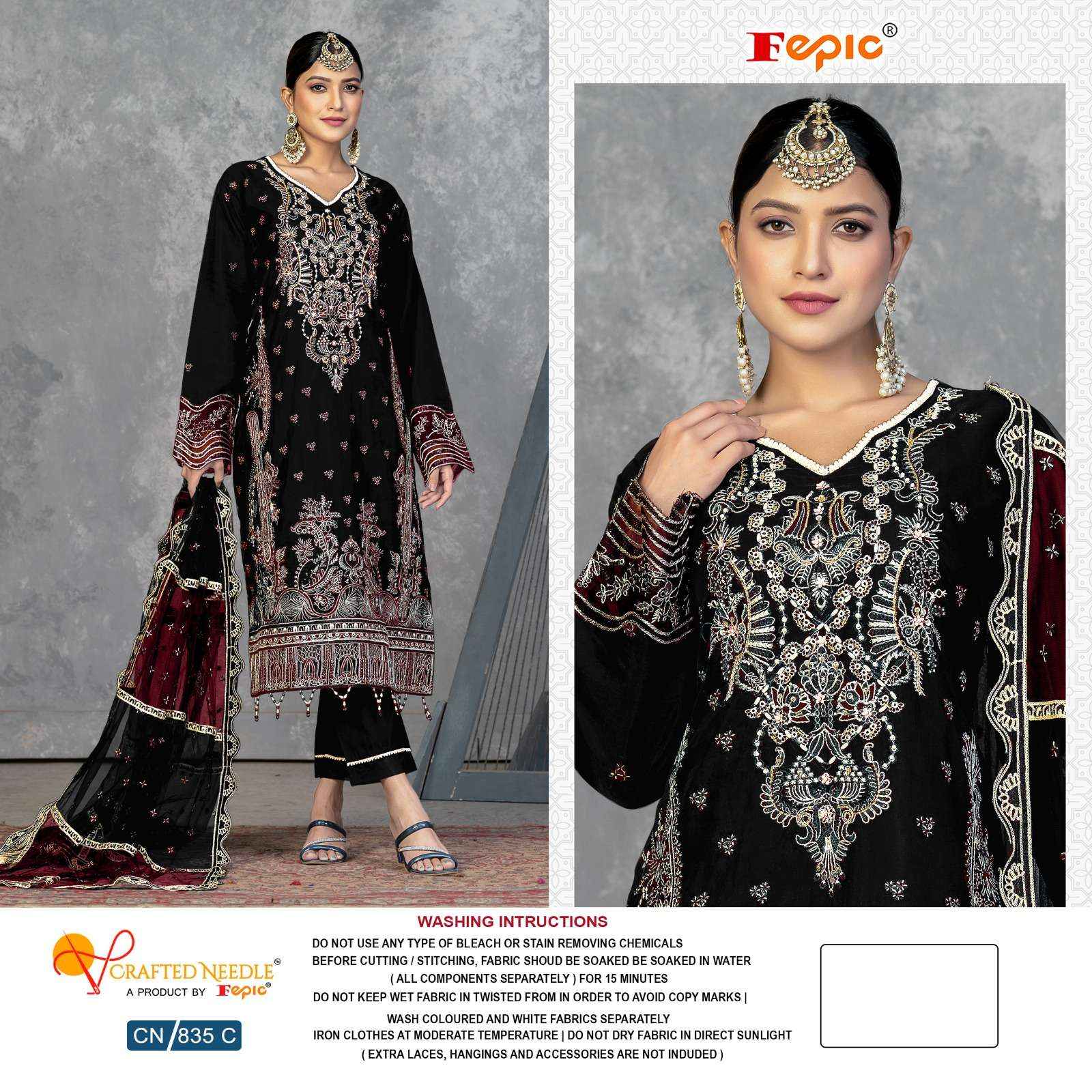 Fepic Crafted Needle Cn 835 Readymade Organza Dress 3 pcs Catalogue