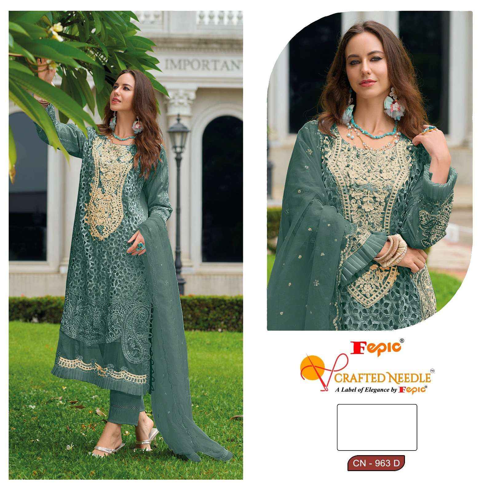 Fepic Crafted Needle Cn 963 DEF Readymade Organza Dress 3 pcs Catalogue