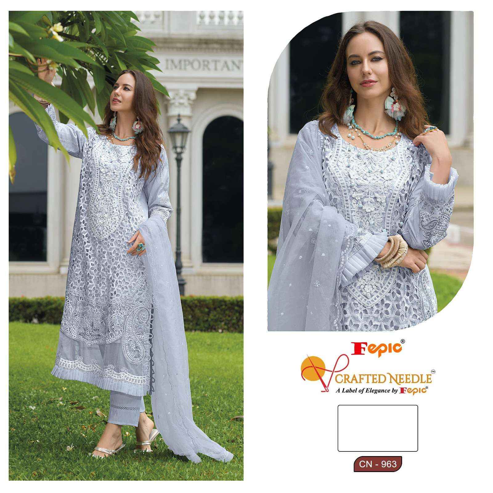 Fepic Crafted Needle Cn 963 Readymade Organza Dress 3 pcs Catalogue
