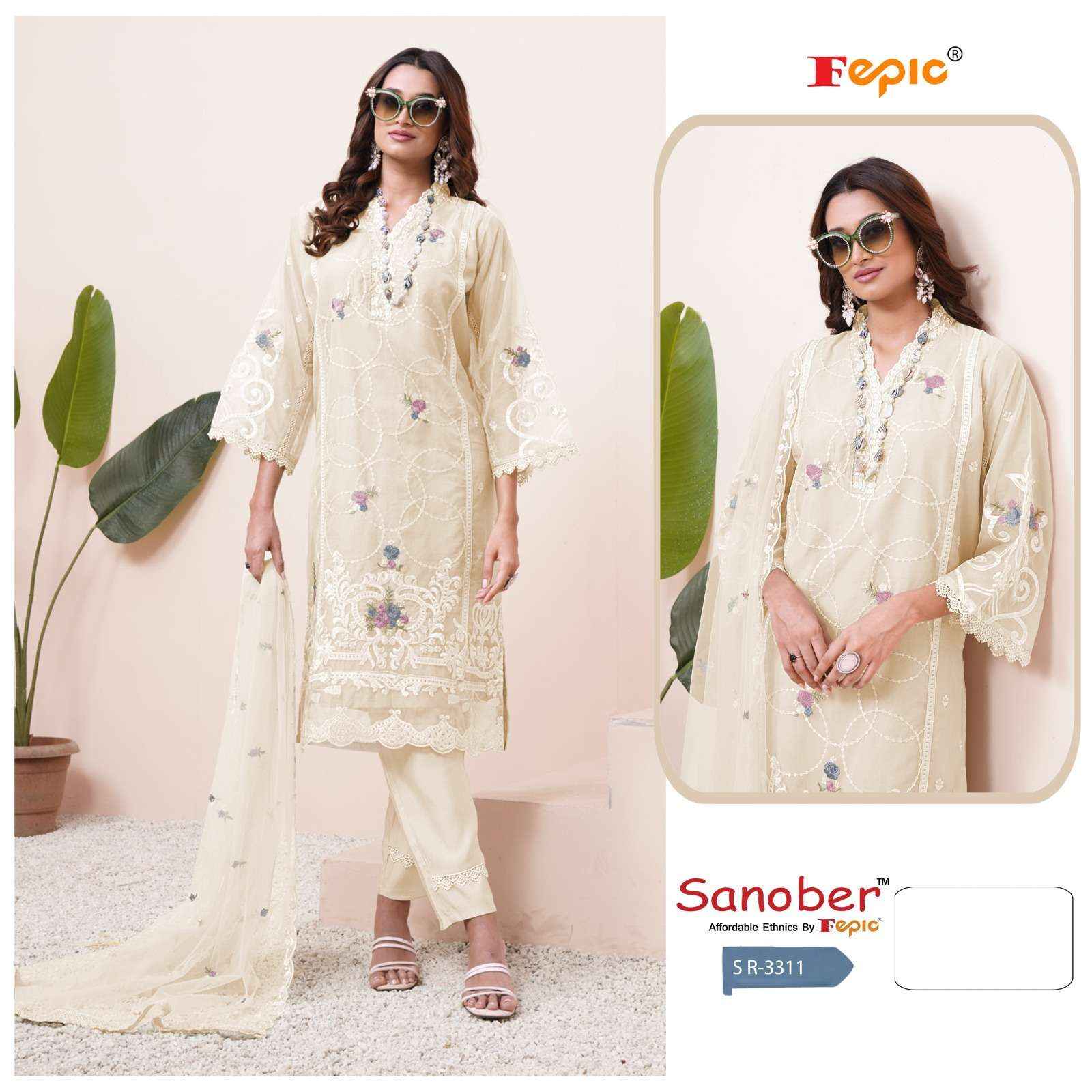 Fepic Sanober Sr 3311 Organza Dress Material 3 pcs Catalogue