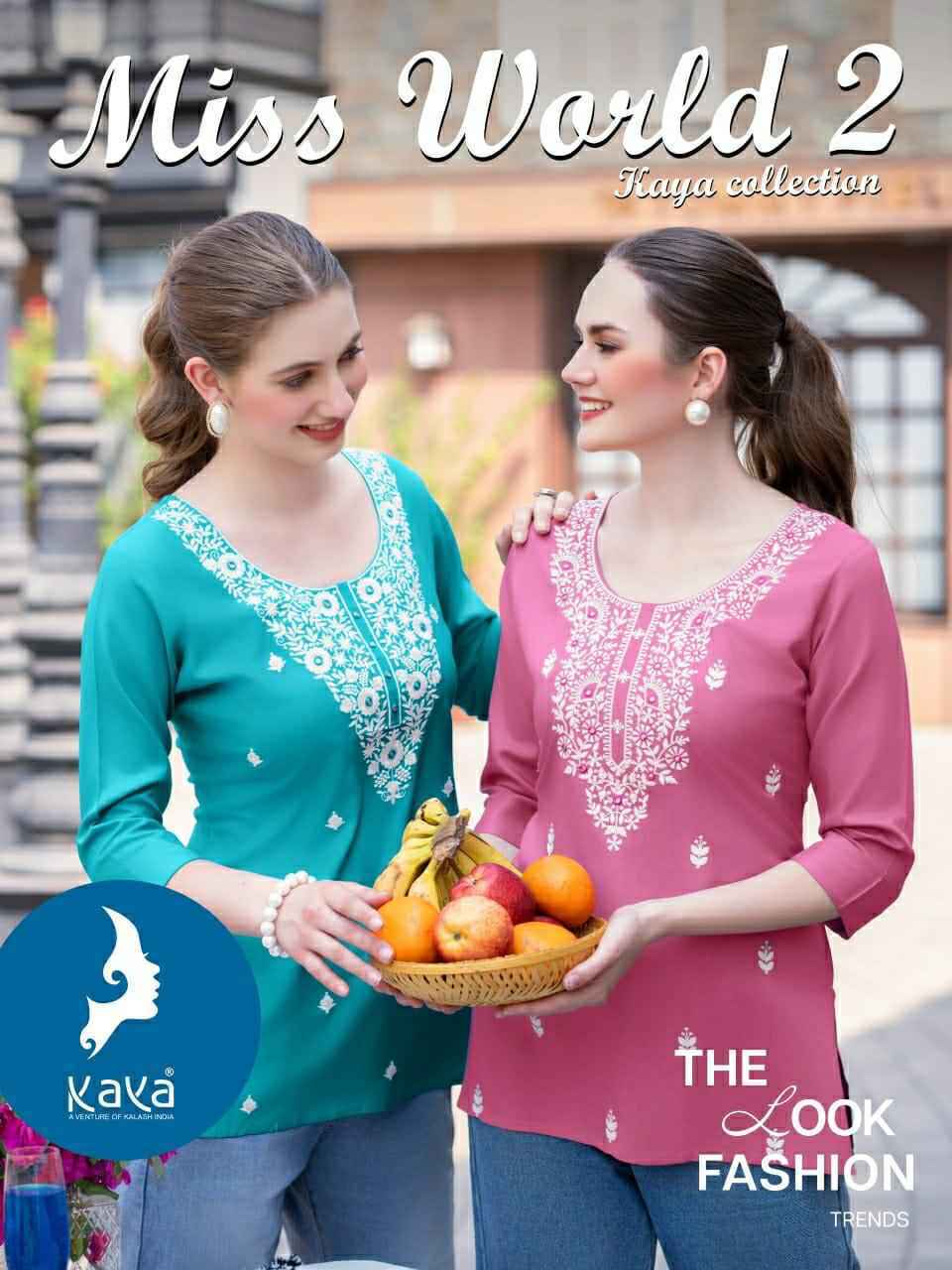 Kaya Miss World Vol-2 Short Rayon Kurti (6 pcs Catalogue)