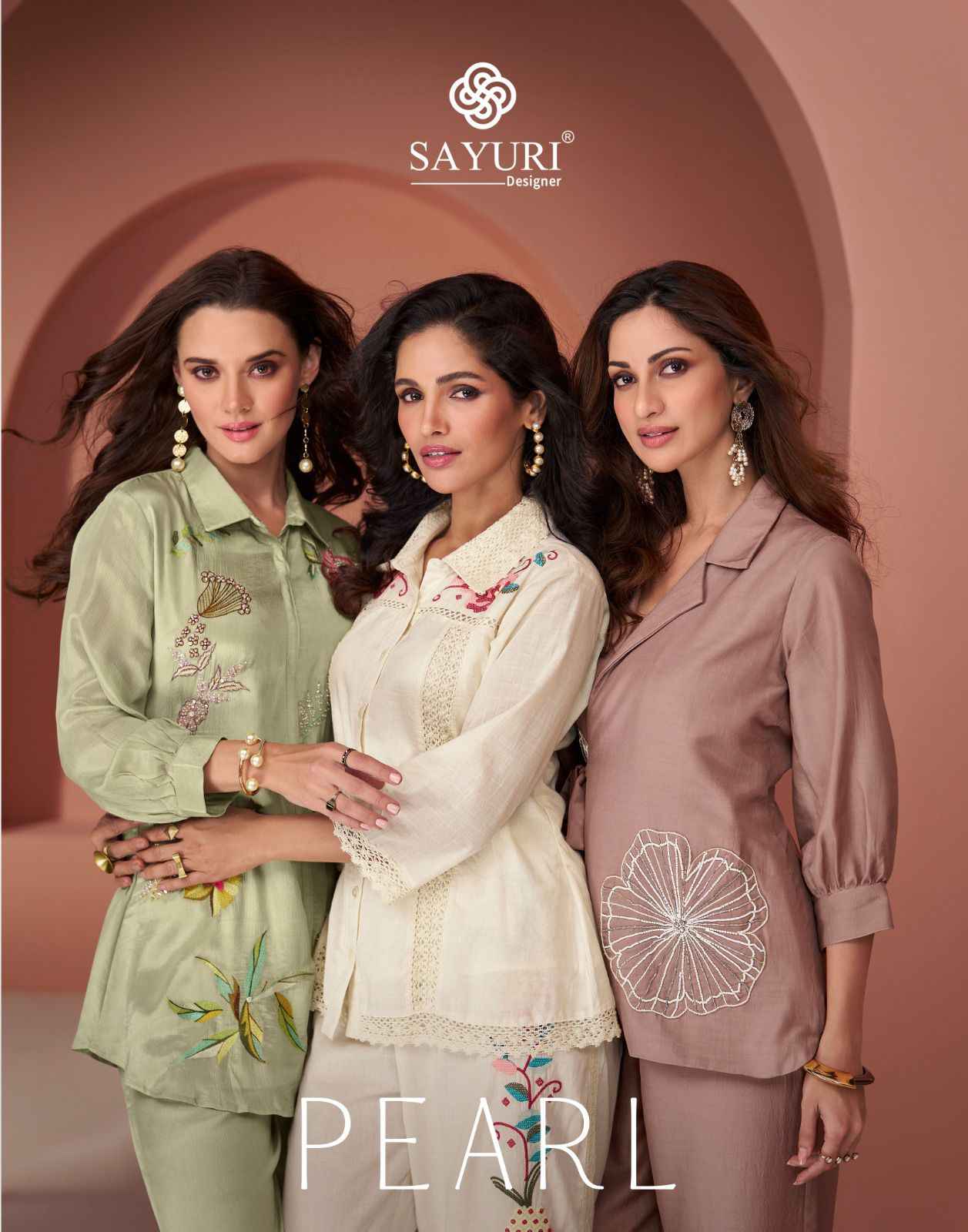 Sayuri Designer Pearl Silk Co Ord Set 5 pcs Catalogue