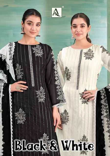 Alok Black & White Organza Dress Material 2 pcs Catalogue