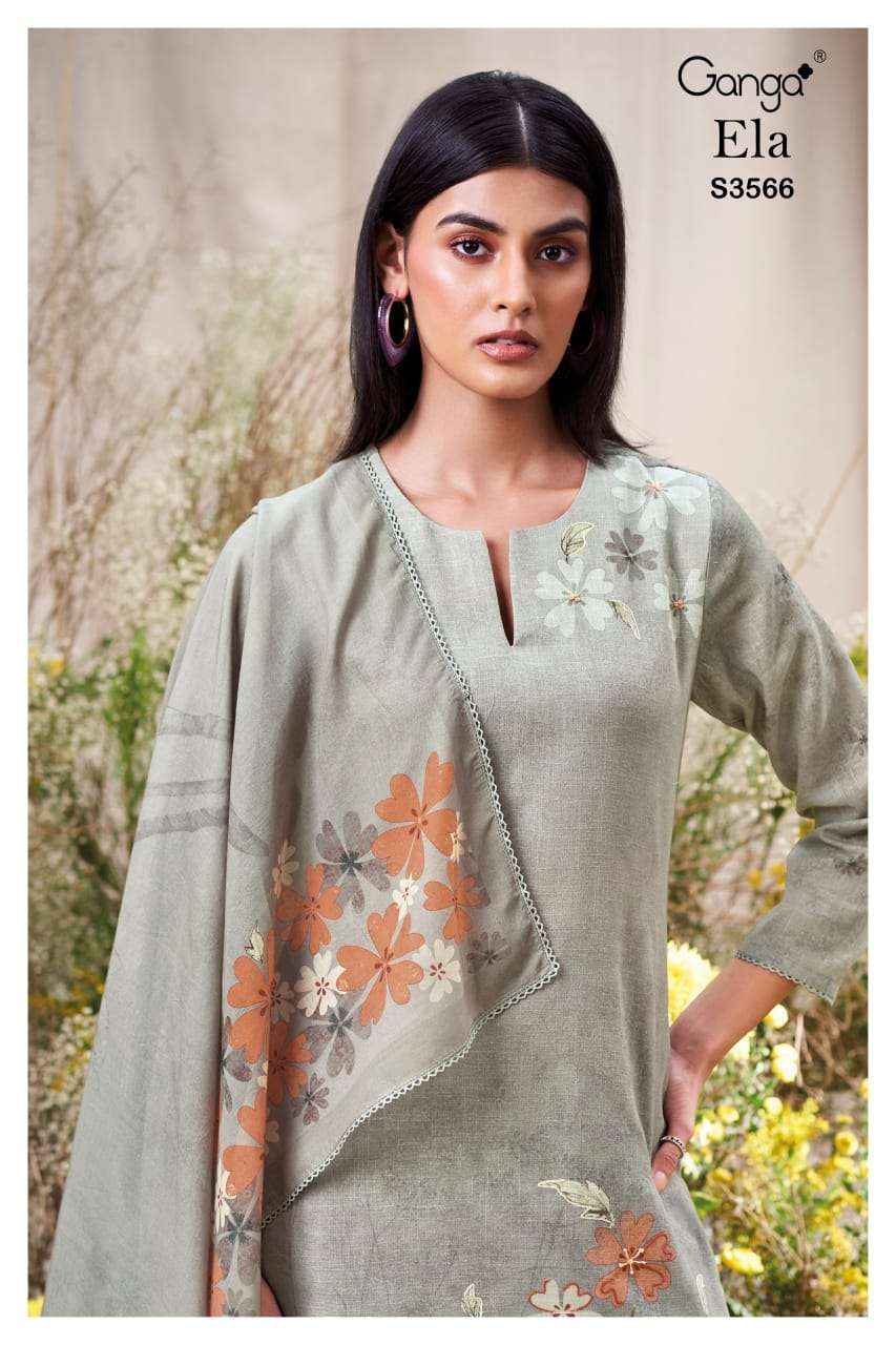 Ganga Ela 3566 Linen Cotton Dress Material 4 pcs Catalogue