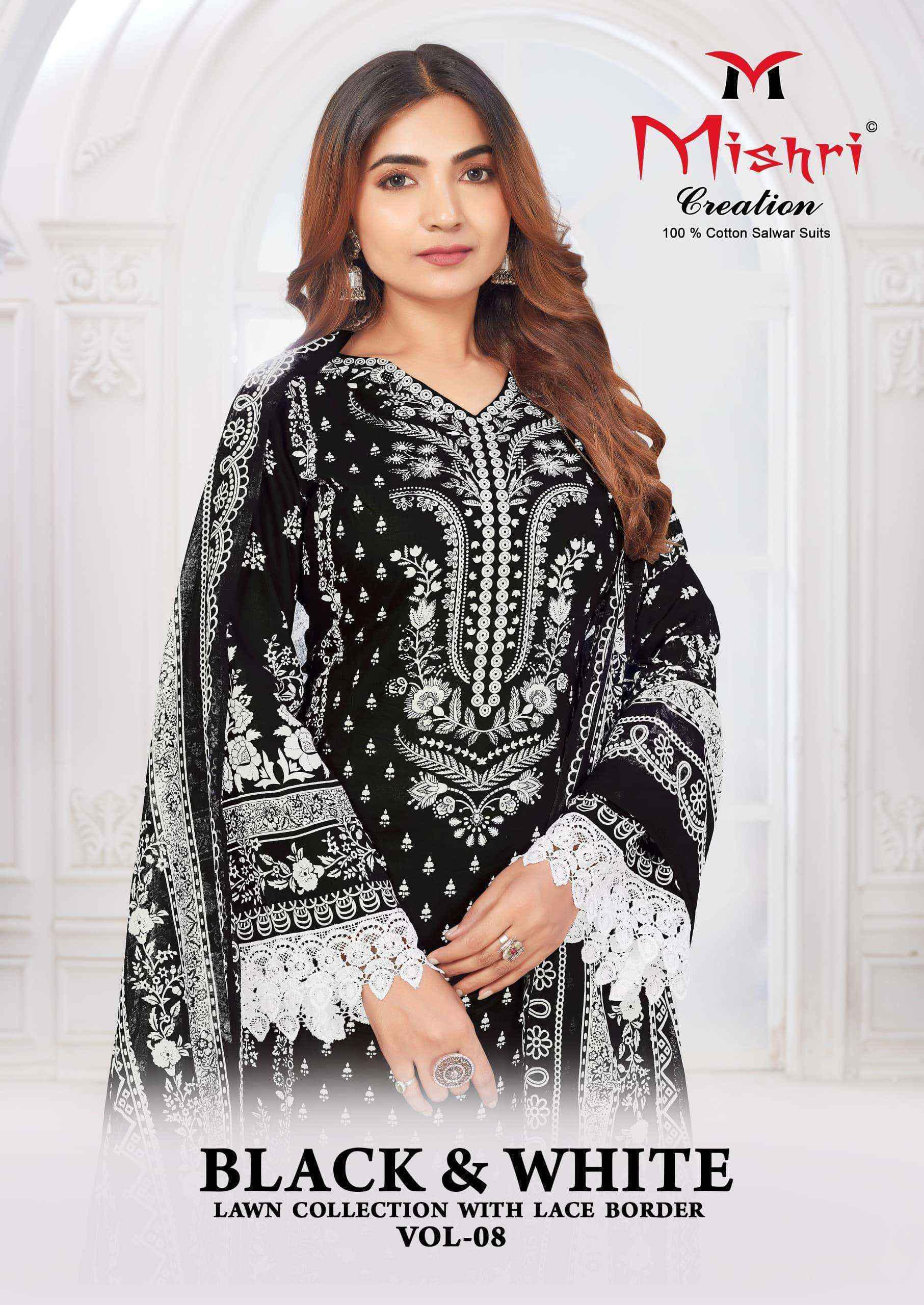 Mishri Creation Black & White Lawn Collection Vol 8 Lawn Cotton Dress Material 6  pcs Catalogue