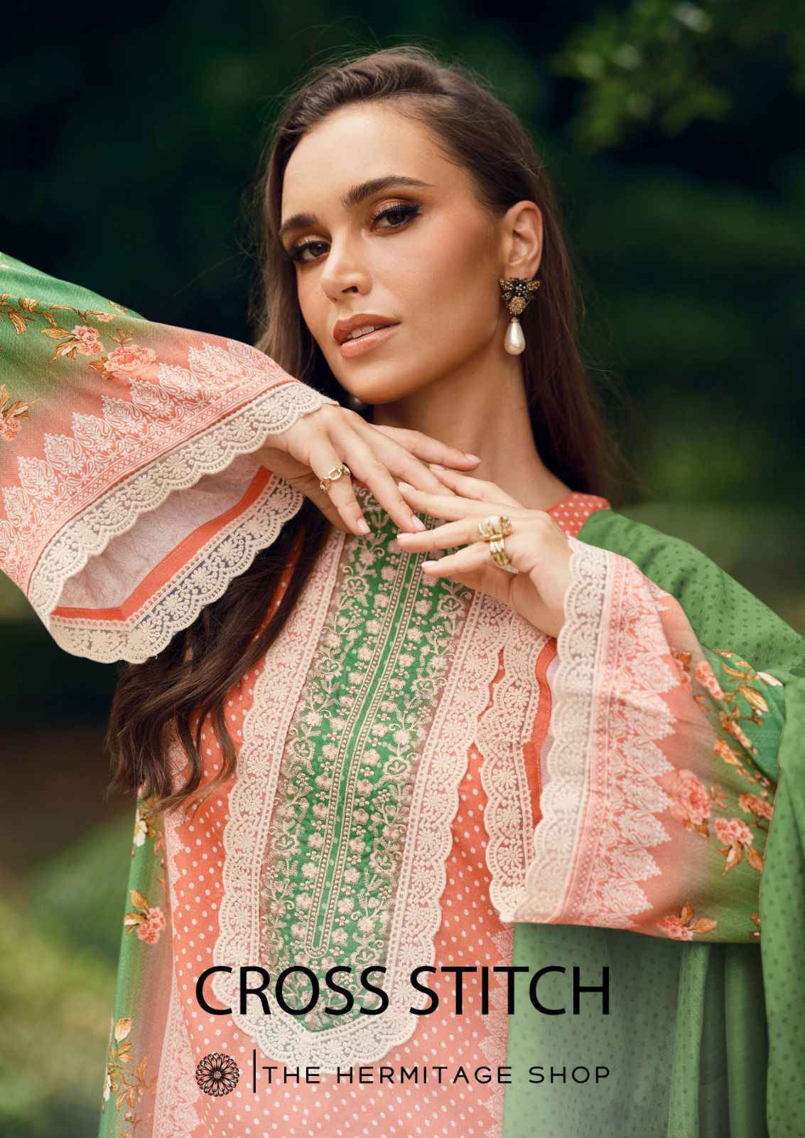 The Hermitage Shop Cross Stitch Lawn Cotton Dress Material 6 pcs Catalogue
