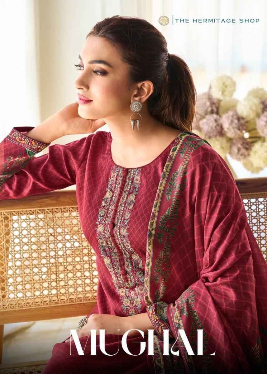 The Hermitage Shop Mughal Jam Satin Dress Material 4 pcs Catalogue