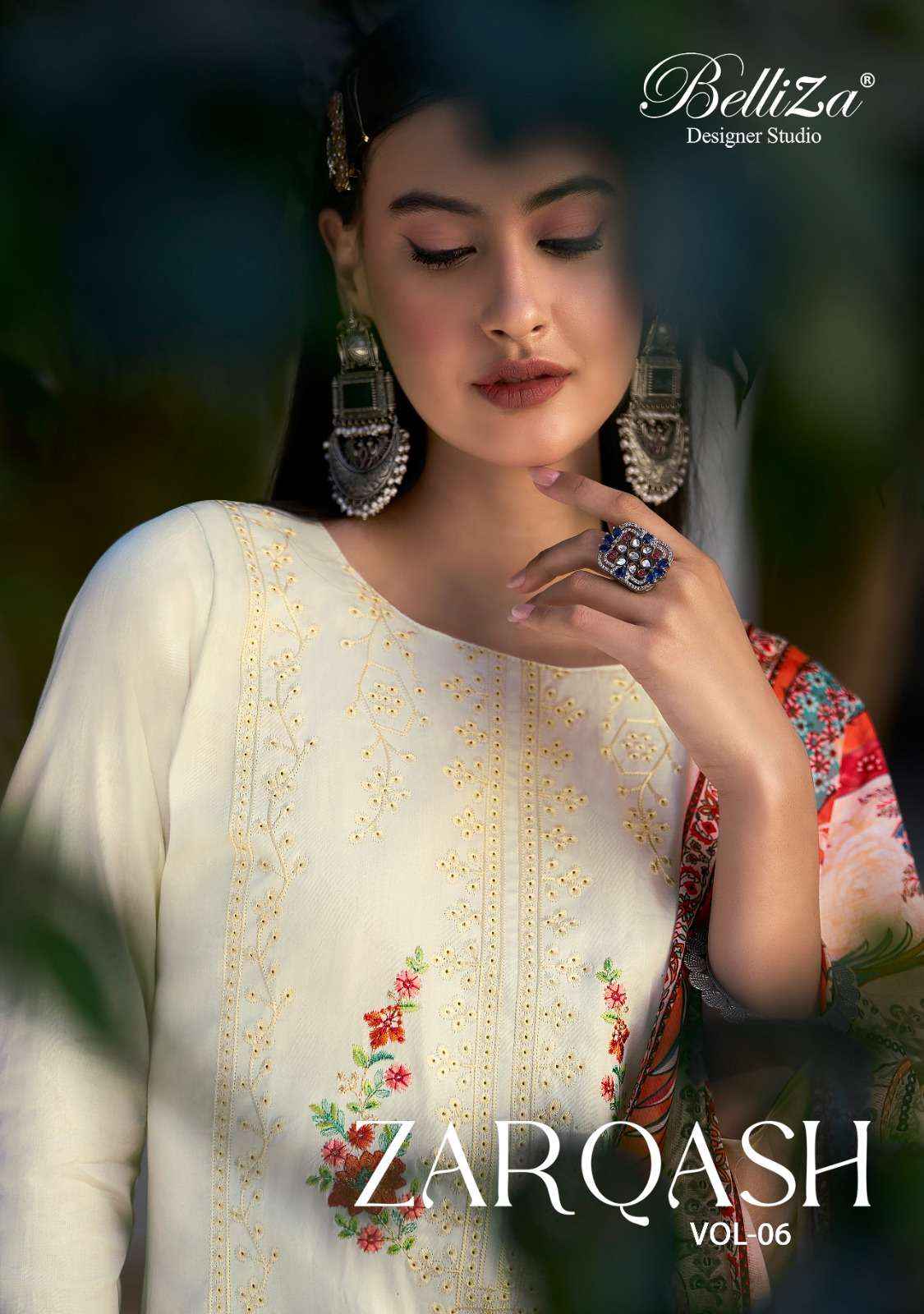 Belliza Zarqash Vol 6 Jam Satin Dress Material 6 pcs Catalogue