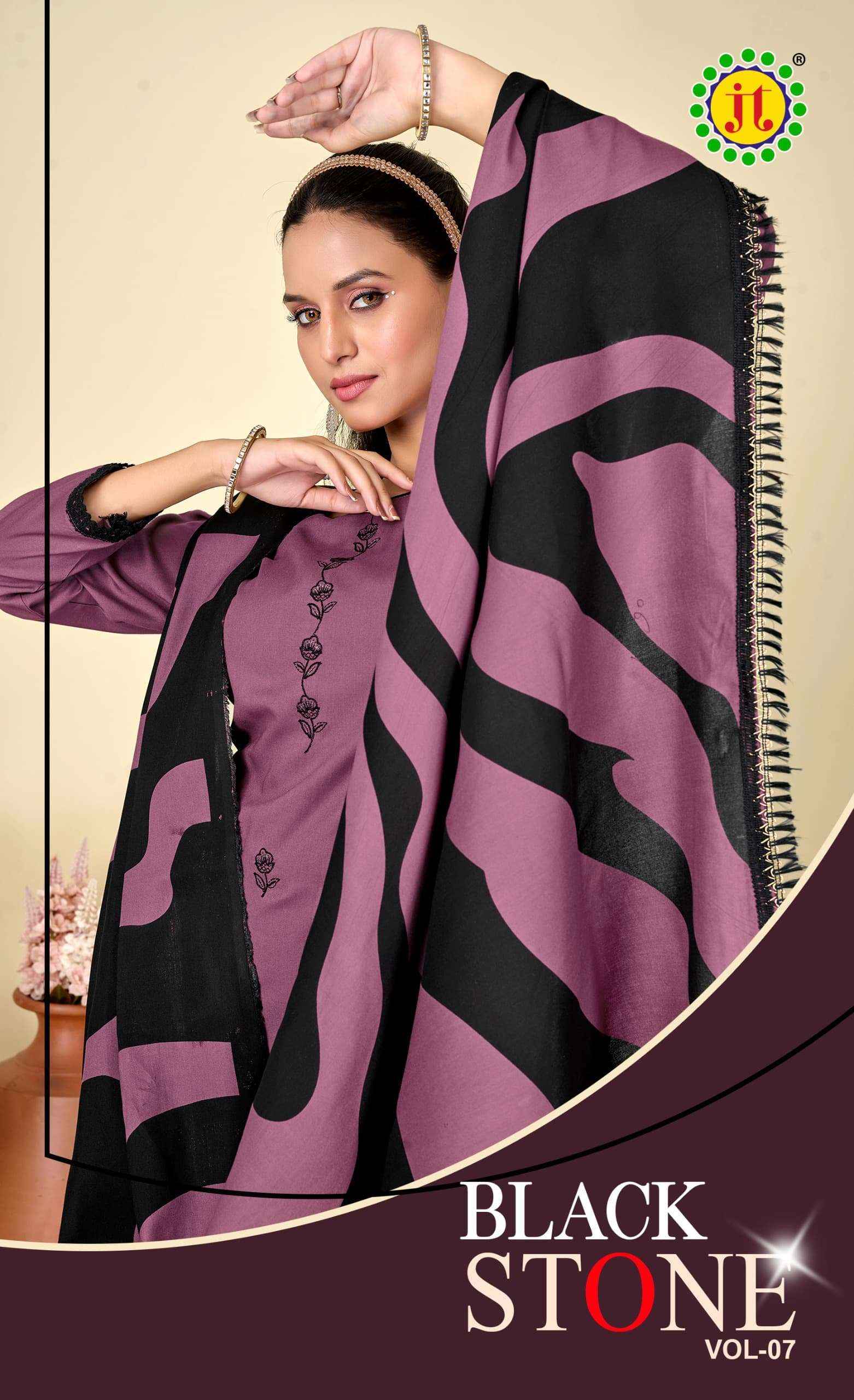 Jt Black Stone Vol 7 Rayon Dress Material 5 pcs Catalogue