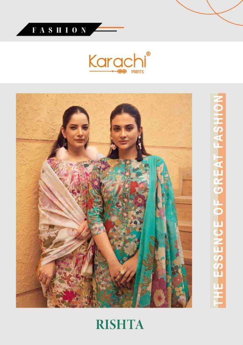 Karachi Prints Rishta Lawn Cotton Dress Material 3 pcs Catalogue