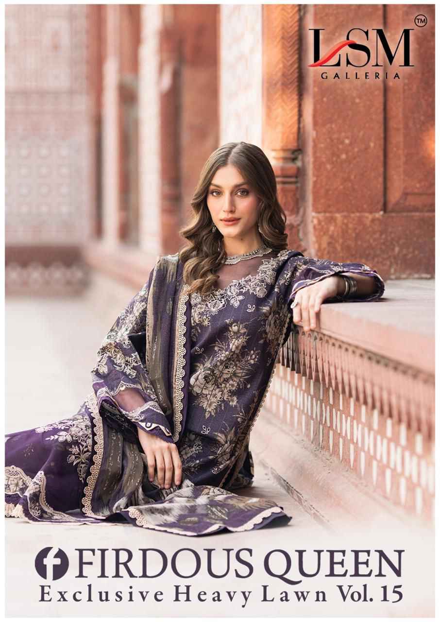 LSM Galleria Firdous Queen Lawn Vol 15 Lawn Cotton Dress Material 6 pcs Catalogue
