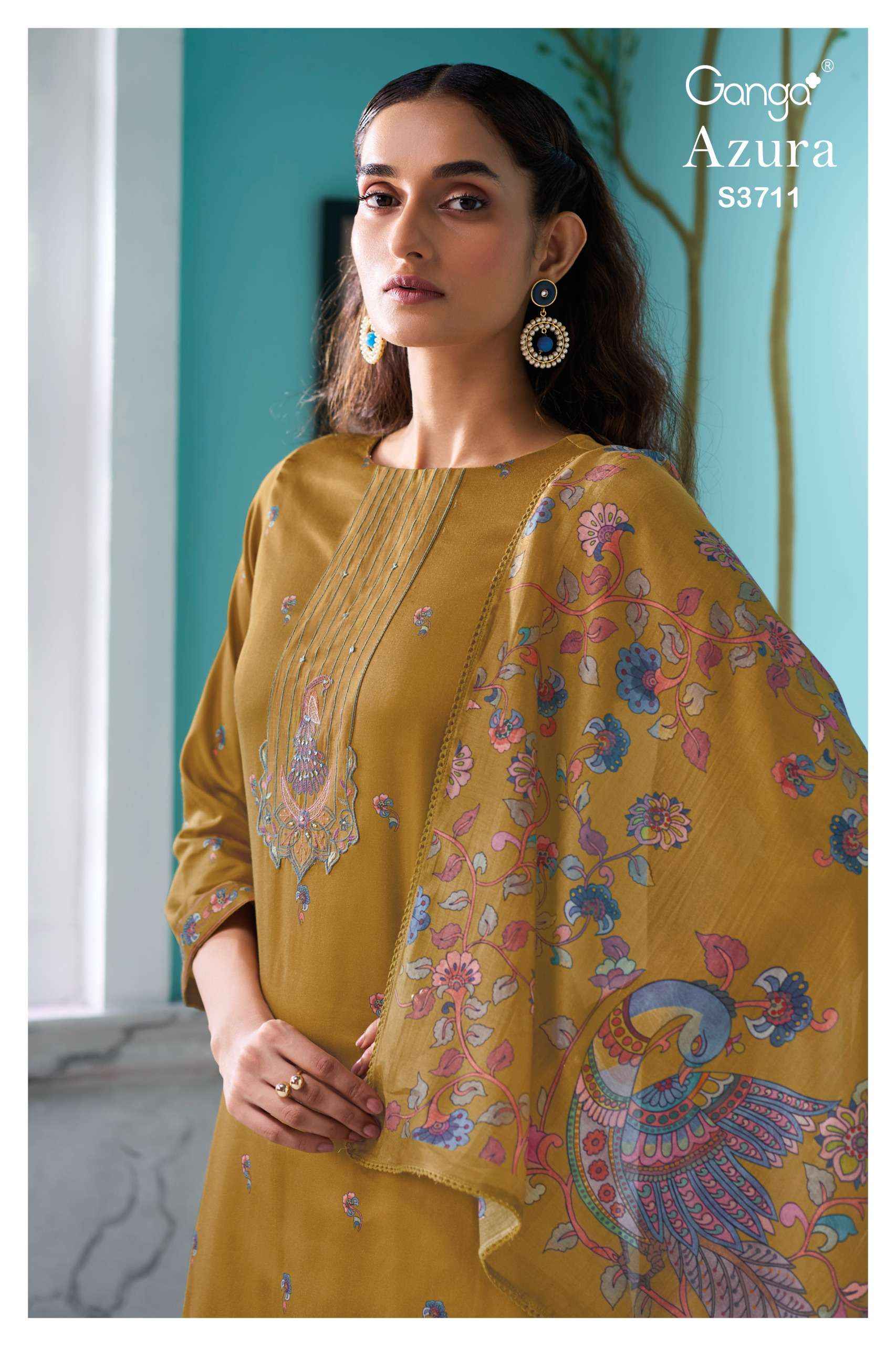 Ganga Azura 3711 Satin Cotton Dress Material wholesale ganga suits