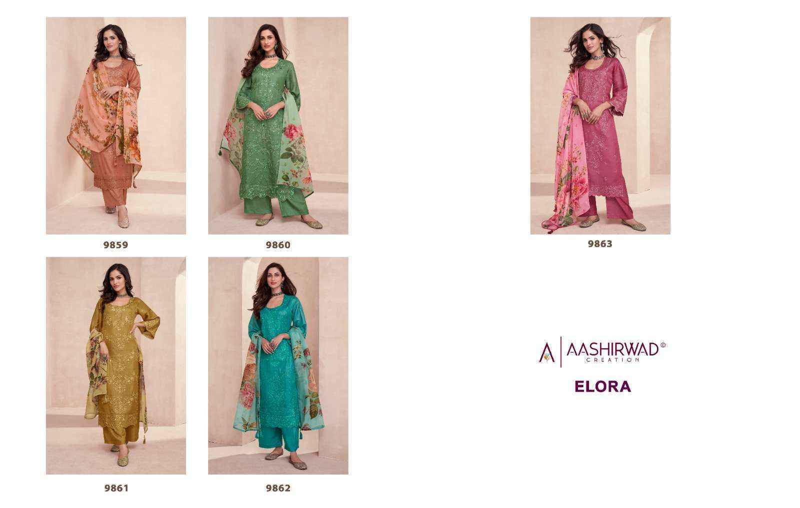 Aashirwad Creation Elora Silk Dress Material 5 pcs Catalogue