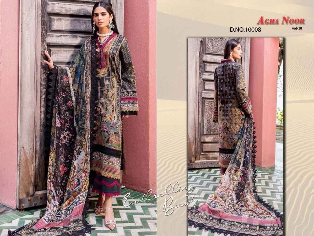 Agha Noor Luxury Lawn Collection Vol 10 Lawn Cotton Dress Material 8 pcs Catalogue