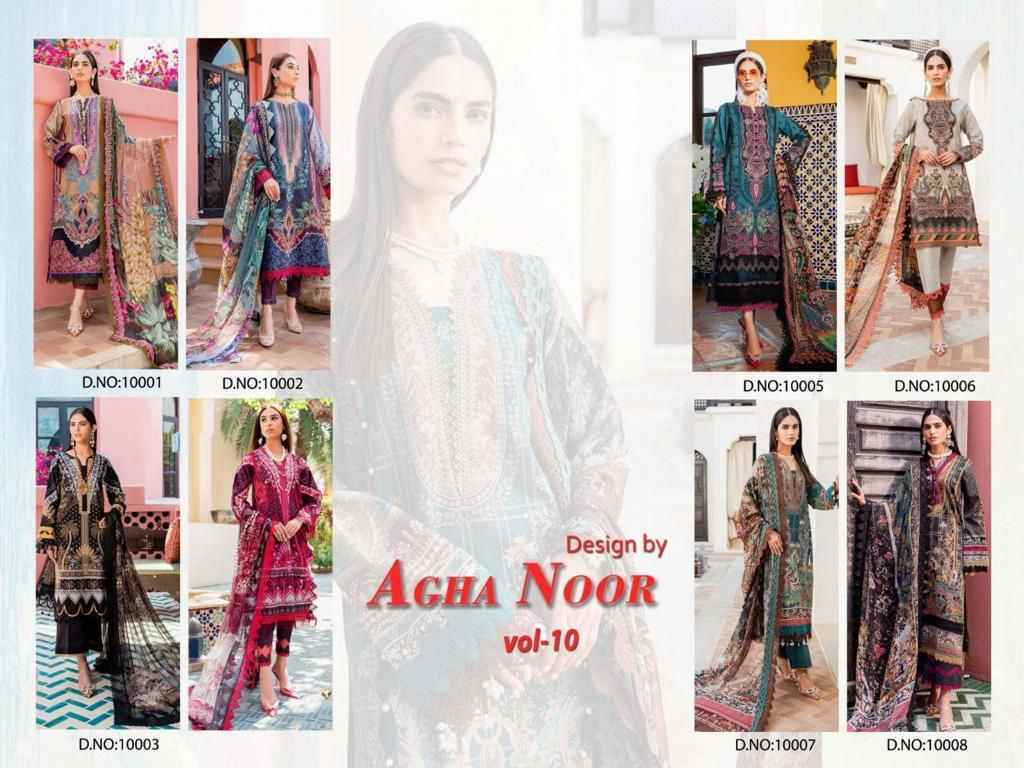 Agha Noor Luxury Lawn Collection Vol 10 Lawn Cotton Dress Material 8 pcs Catalogue