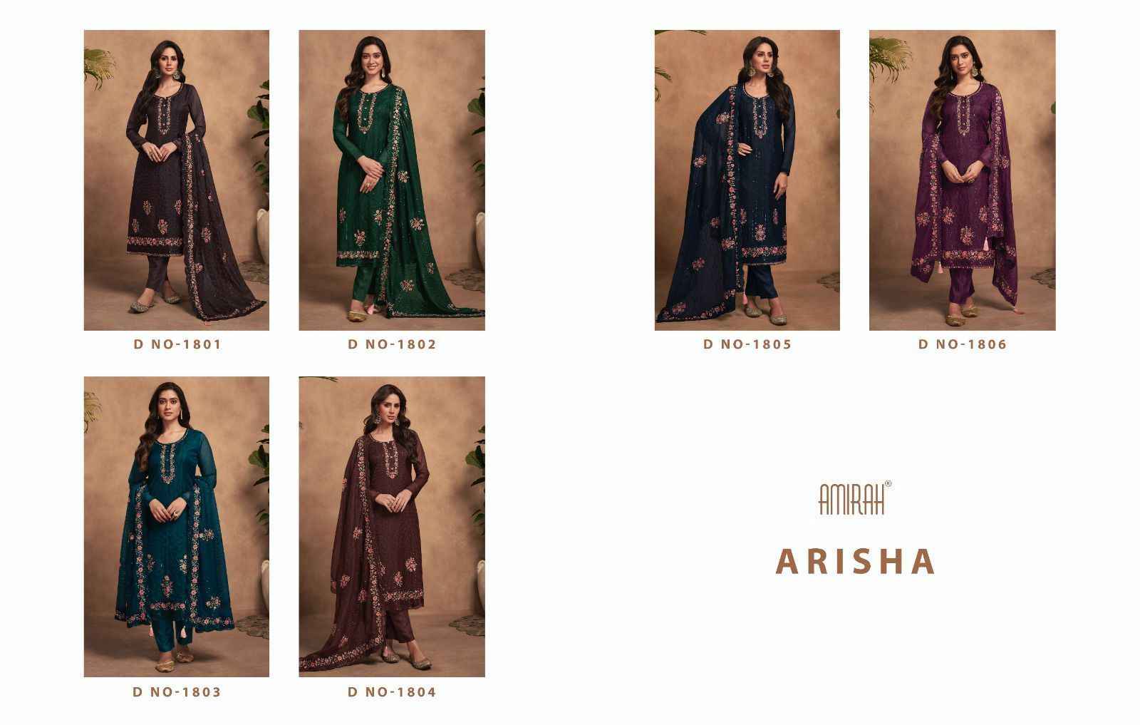 Amirah Arisha Crystal Organza Dress Material 6 pcs Catalogue