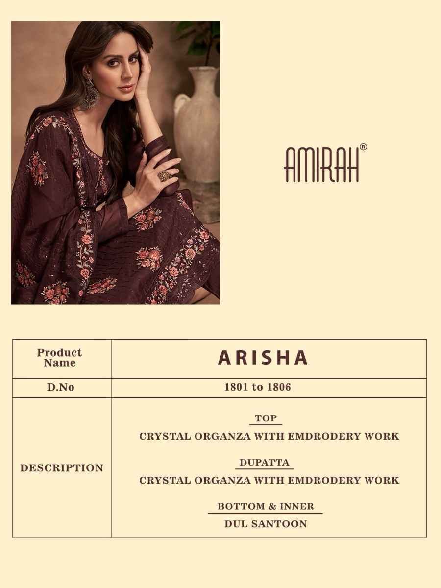 Amirah Arisha Crystal Organza Dress Material 6 pcs Catalogue