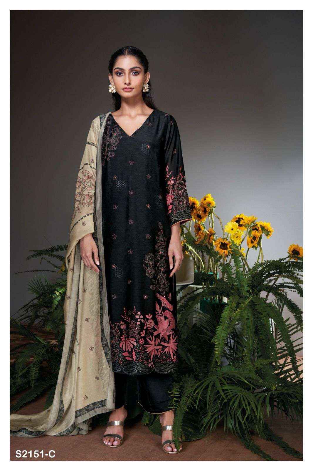 Ganga Aswara 2151 Silk Dress Material 4 pcs Catalogue