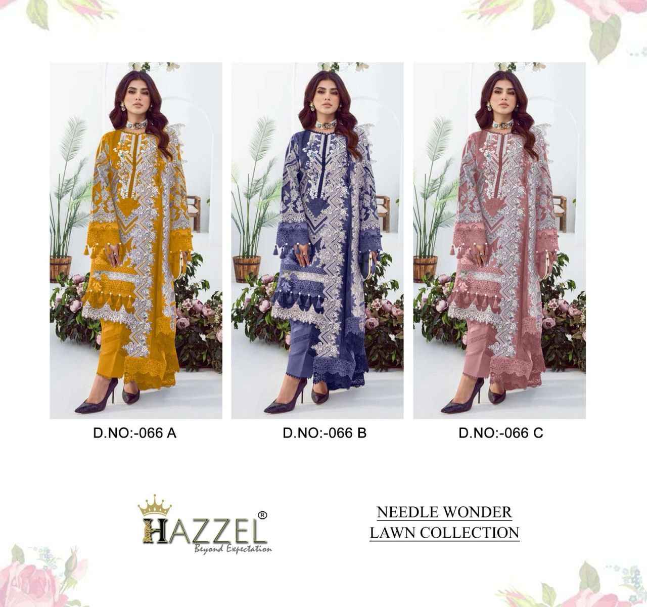 Hazzel Needle Wonder Lawn Collection 066 Cotton Dress Material 3 pcs Catalogue