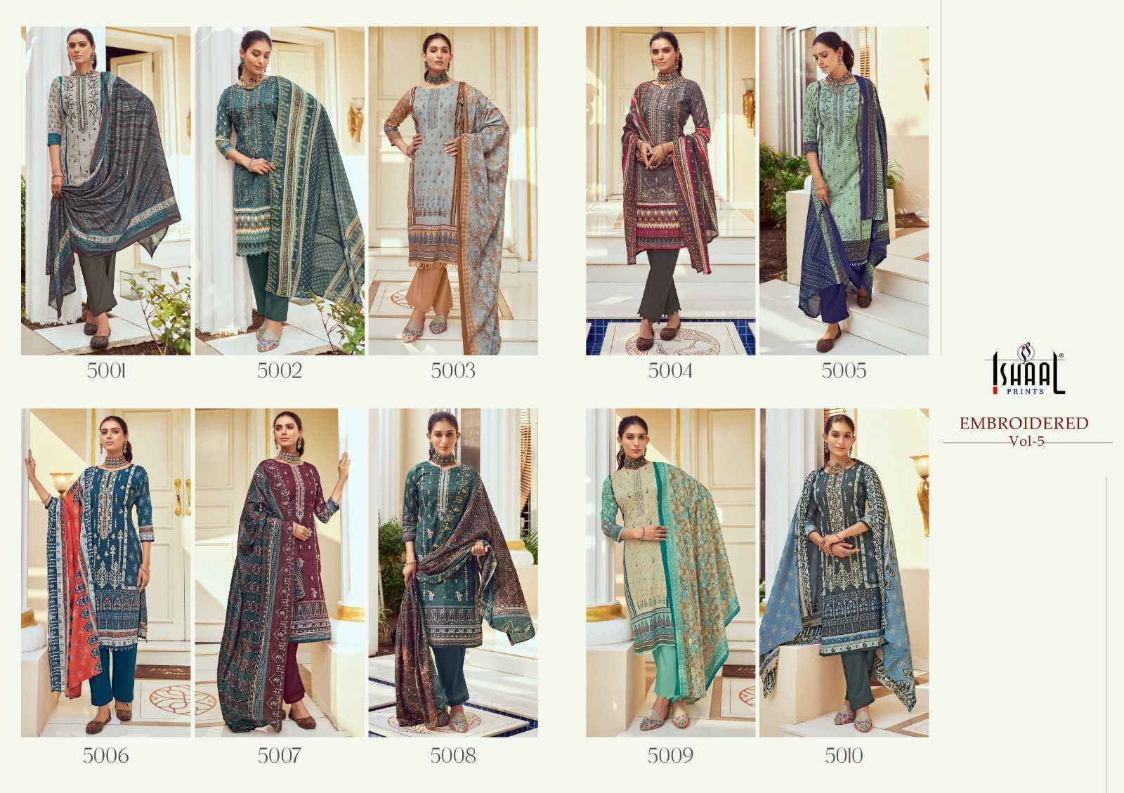 Ishaal Embroidered Vol 5 Lawn Dress Material 10 pcs Catalogue