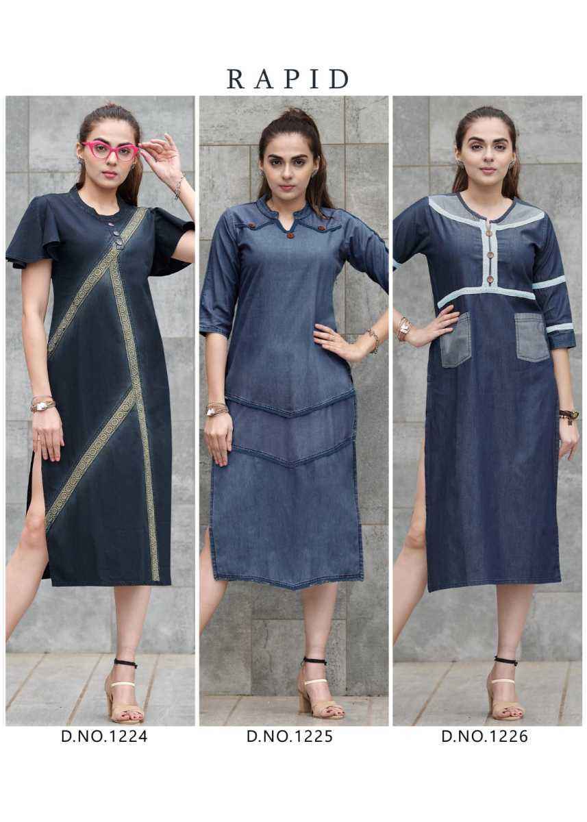 Kumb Rapid Denim Cotton Kurti 6 pcs Catalogue